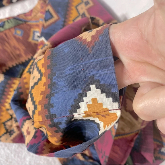 Vintage Burgundy Blue Yellow Southwestern Print Curtains x4 Panels - Picture 8 of 11